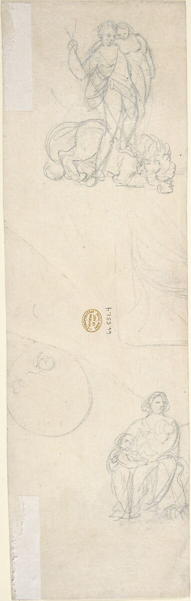 Design for Ornamental Frieze with Shell, Foliage and Satyr's Head (recto); Figural Studies (verso), William Pitts (British, London 1790–1840 London), Graphite