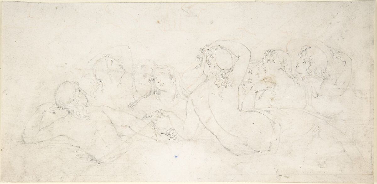 Group of Sea Nymphs, William Pitts (British, London 1790–1840 London), Graphite and red chalk 
