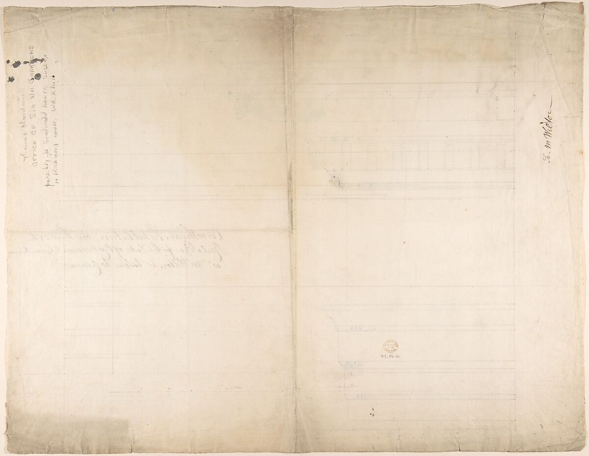 Design for a Corinthian Entablature for the Duke of Richmond, either for Richmond House, Whitehall, London, or Goodwood, Sussex, Thomas Hardwick (British, London 1752–1829 London), Pen and black and brown ink