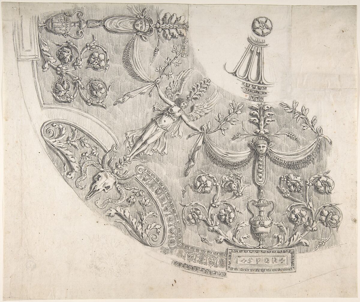 Segment of Circular Celing Vault, Palazzo Mattei, Rome, Attributed to Thomas Hardwick (British, London 1752–1829 London), Graphite 