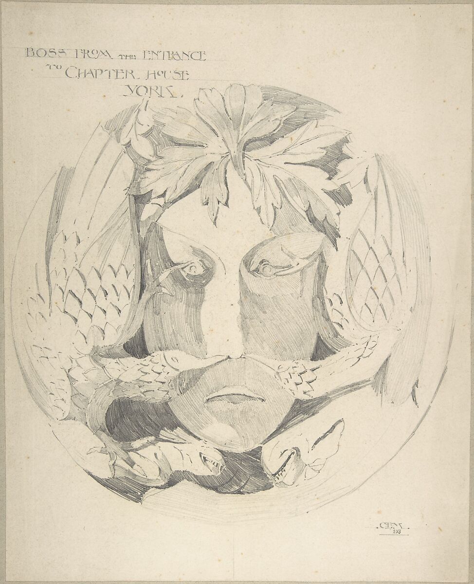 Boss from Chapter House, York, Attributed to Eleanor Mercer (British, active 1886–96), Graphite 