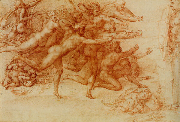 Archers Shooting at a Herm, Michelangelo Buonarroti (Italian, Caprese 1475–1564 Rome), Red chalk 