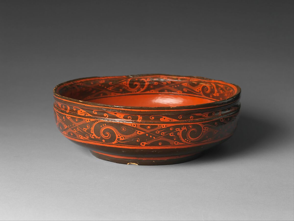 Bowl with Geometric Designs, Black lacquer painted with red lacquer, China
