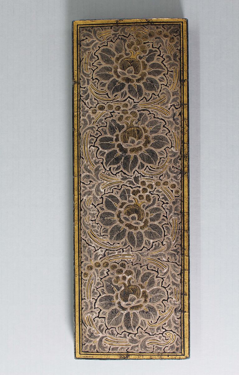 Illustrated manuscript of the Lotus Sutra (Miaofa lianhua jing), Volume 2, Unidentified artist (mid-14th century), Accordion-fold book; gold and silver on indigo-dyed mulberry paper, Korea