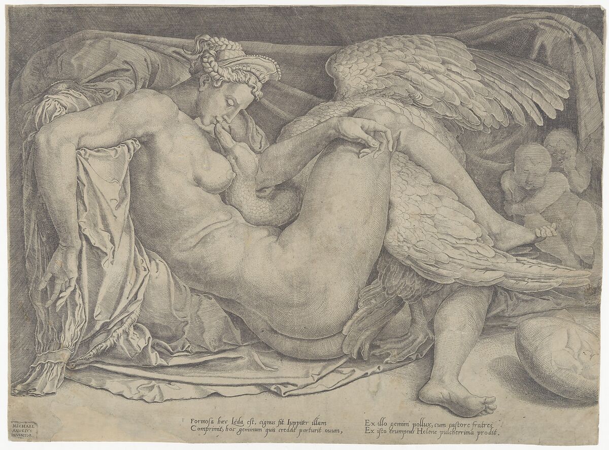 Leda and the Swan, Cornelis Bos (Netherlandish, Hertogenbosch ca. 1510?–before 1556 Groningen), Engraving 