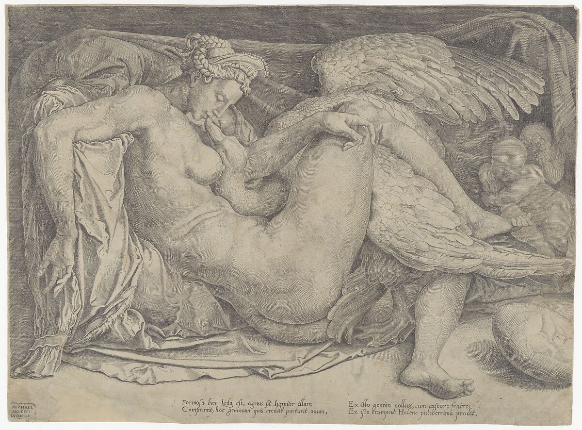 Leda and the Swan, Cornelis Bos  Netherlandish, Engraving