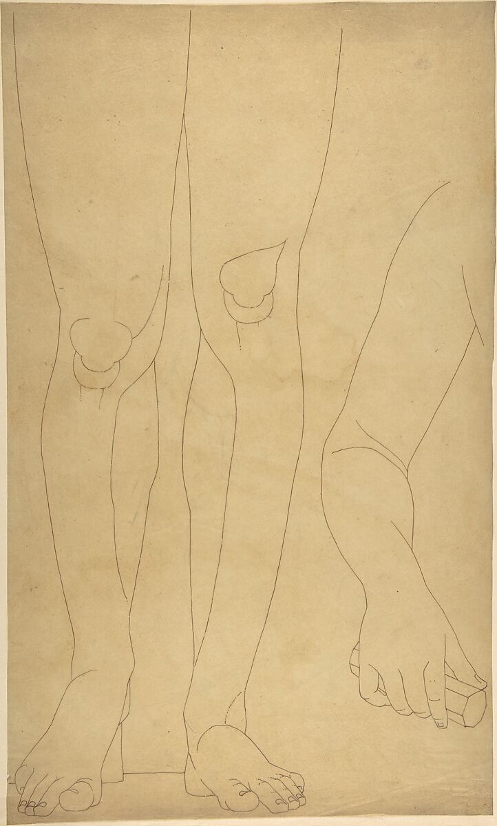 Study of Lower Legs and an Arm, William Pitts (British, London 1790–1840 London), Pen and brown ink 