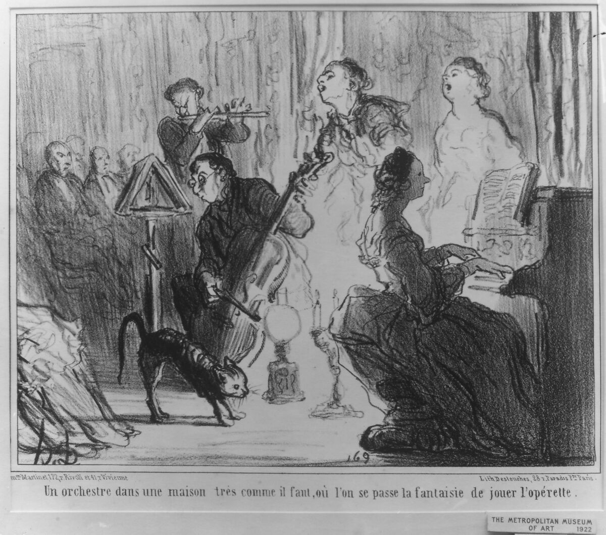 An Orchestra in a Fashionable Residence; plate 8 from the series, Les Comédiens de Société, published in "Le Charivari", Honoré Daumier (French, Marseilles 1808–1879 Valmondois), Lithograph; plate 8 from the series, Les Comédiens de Société, published in Le Charivari, 20 April 1858