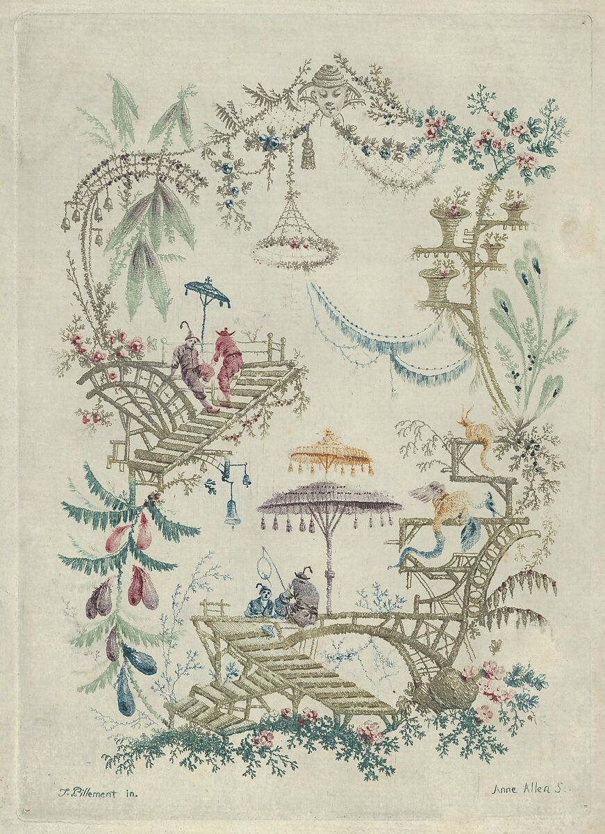 Chinoiserie, from "Nouvelle Suite de Cahiers arabesques chinois a l'usage des dessinateurs et des peintres", Jean Pillement (French, Lyons 1728–1808 Lyons), Etching, inked à la poupée 