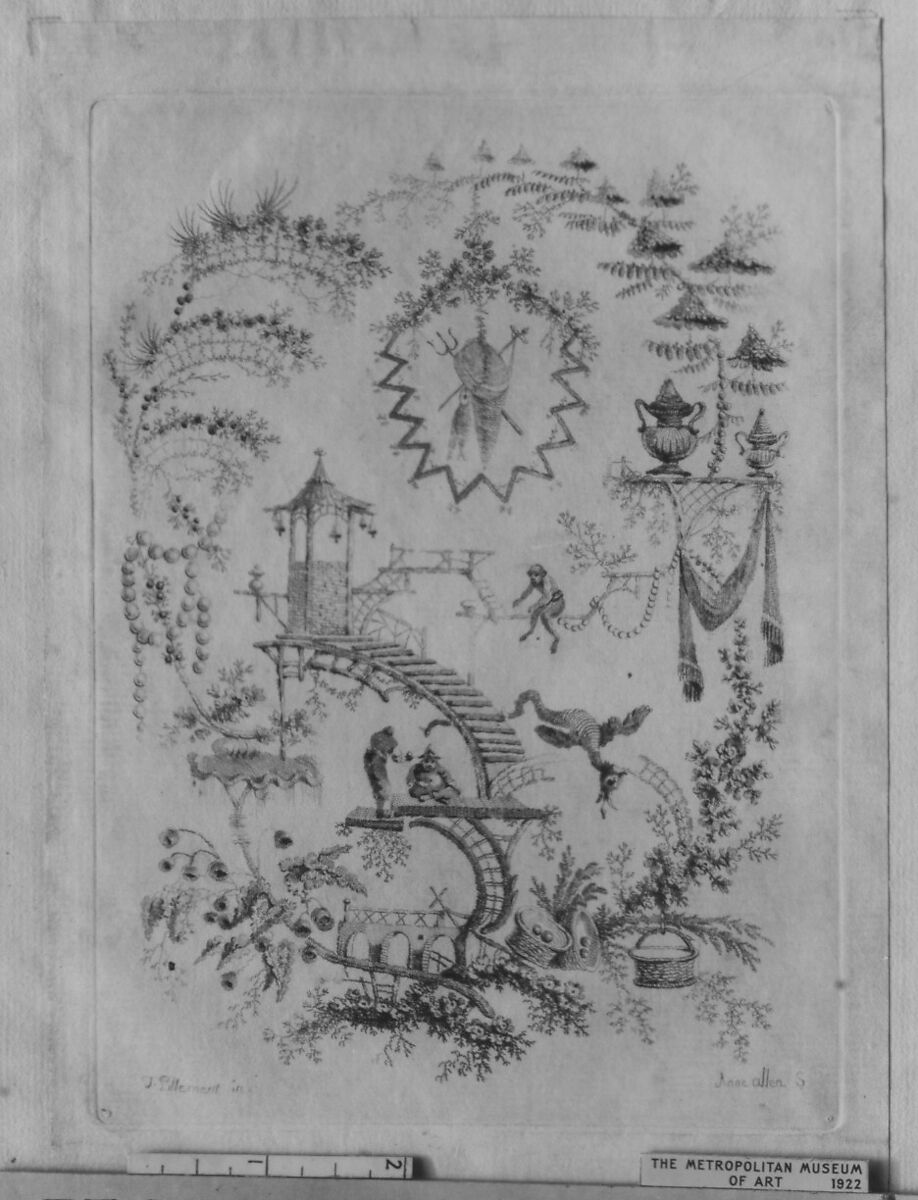 Chinoiserie, from "Nouvelle Suite de Cahiers arabesques chinois a l'usage des dessinateurs et des peintres", Jean Pillement (French, Lyons 1728–1808 Lyons), Etching, inked à la poupée 