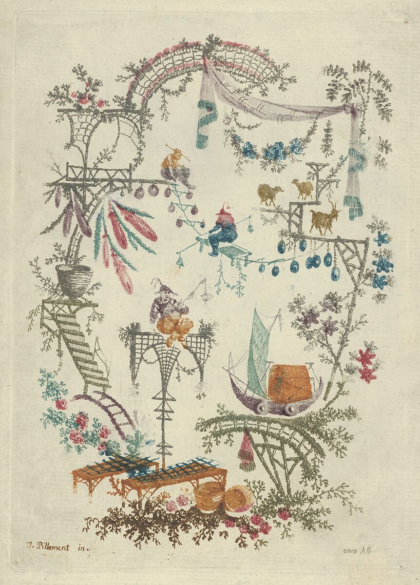 Chinoiserie, from "Nouvelle Suite de Cahiers arabesques chinois a l'usage des dessinateurs et des peintres", Jean Pillement (French, Lyons 1728–1808 Lyons), Etching, inked à la poupée 