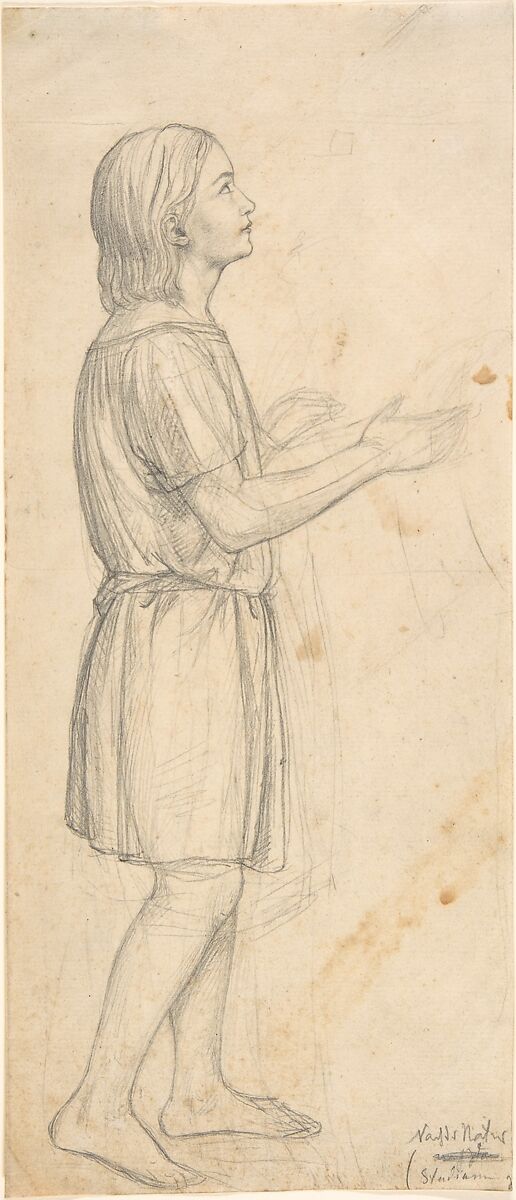 Standing Youth, Looking Up, Otto Speckter (German, Hamburg 1807–1871 Hamburg), Pencil on wove paper 