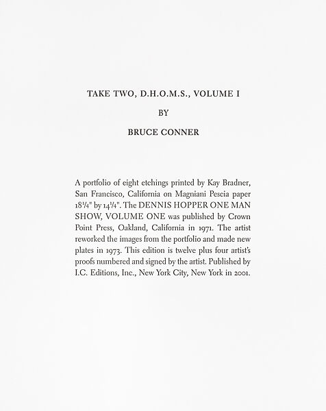 Take Two, D.H.O.M.S., Volume I, Bruce Conner (American, McPherson, Kansas 1933–2008 San Francisco, California), Portfolio of 8 etchings