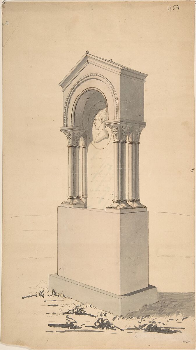 Proposed Monument to John L. Carey of Baltimore, Samuel B. Wetherald (American, active mid-19th century), Pen and ink, wash 