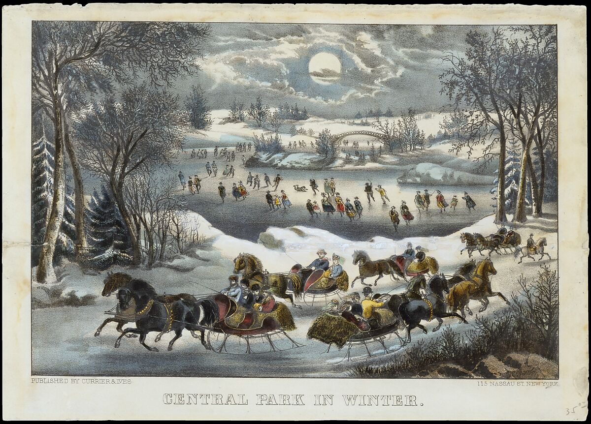 Central Park in Winter, Currier & Ives  American, Hand-colored lithograph