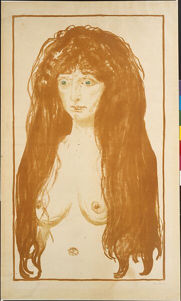 The Sin (Woman with Red Hair and Green Eyes), Edvard Munch (Norwegian, Løten 1863–1944 Ekely), Lithograph printed in yellow, red and green