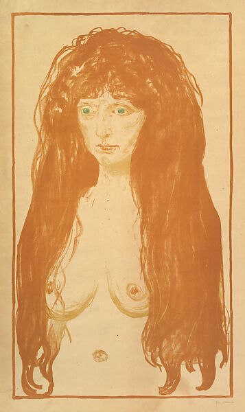 The Sin (Woman with Red Hair and Green Eyes), Edvard Munch (Norwegian, Løten 1863–1944 Ekely), Lithograph printed in yellow, red and green 