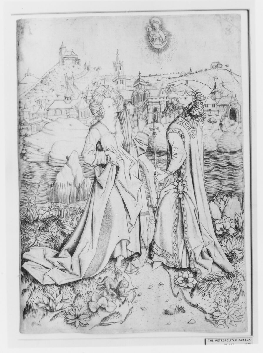 The Sibyl and Emperor Augustus, Master ES (German, active ca. 1450–67), Engraving 