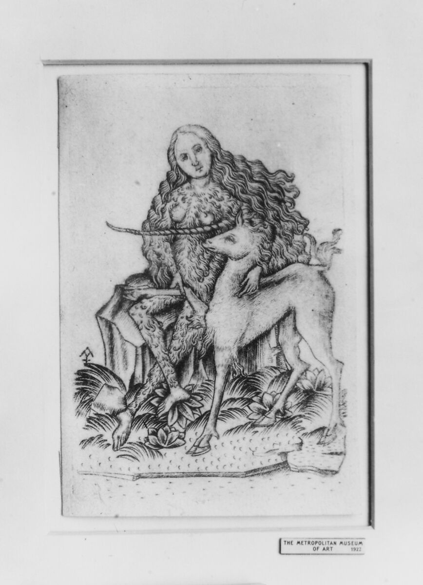 Playing Card, with Wild Woman and Unicorn, Master ES (German, active ca. 1450–67), Engraving; second state