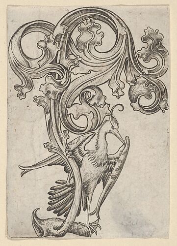 Leaf-ornament with a Heron