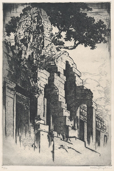 South Tower–Bayon–Angkor Thom, Lucille Sinclair Douglass (American, Tuskegee, Alabama 1878–1935 Andover, Massachusetts), Etching 