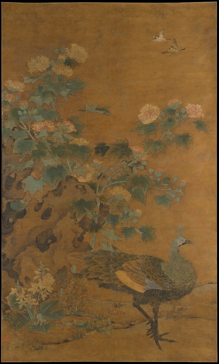 Peahen and hibiscus, Bian Lu  Chinese, Hanging scroll; ink and color on silk, China