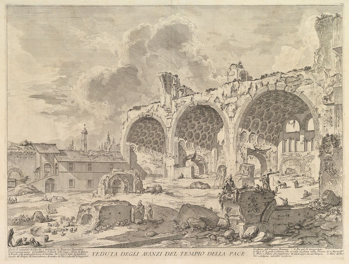 The Basilica of Constantine (Veduta degli avanzi della Casa aurea di Nerone, detti volgarmente il Tempio della Pace), from "Vedute di Roma", Giovanni Battista Piranesi (Italian, Mogliano Veneto 1720–1778 Rome), Etching 