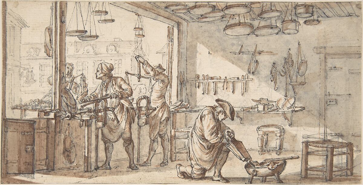 The Maker of Scales, Jean Michel Moreau le Jeune (French, Paris 1741–1814 Paris), Pen and black ink, brush and brown and gray wash, and graphite 