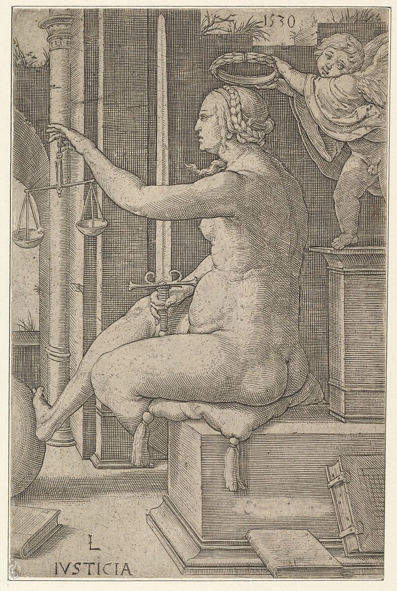 Justice, from the series The Virtues, Lucas van Leyden (Netherlandish, Leiden ca. 1494–1533 Leiden), Engraving; third state 