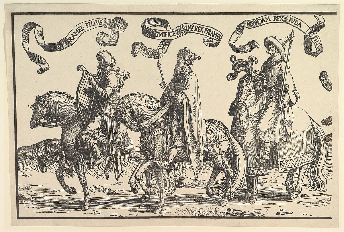 David, Solomon, Rehoboam, from The Twelve Kings of Israel, Lucas van Leyden (Netherlandish, Leiden ca. 1494–1533 Leiden), Woodcut 