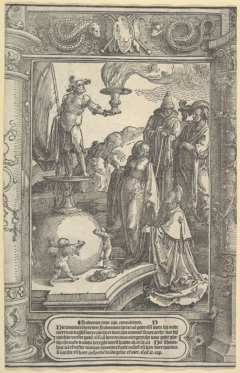 Solomon's Idolatry [I Kings, 11:1-8], Lucas van Leyden (Netherlandish, Leiden ca. 1494–1533 Leiden), Woodcut 