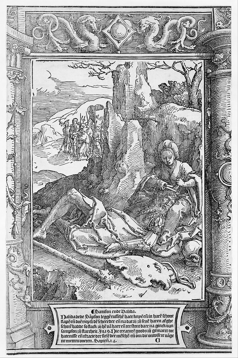 Samson and Delilah, Lucas van Leyden (Netherlandish, Leiden ca. 1494–1533 Leiden), Woodcut; second state