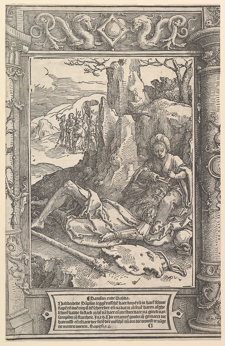 Samson and Delilah, Lucas van Leyden (Netherlandish, Leiden ca. 1494–1533 Leiden), Woodcut; second state 