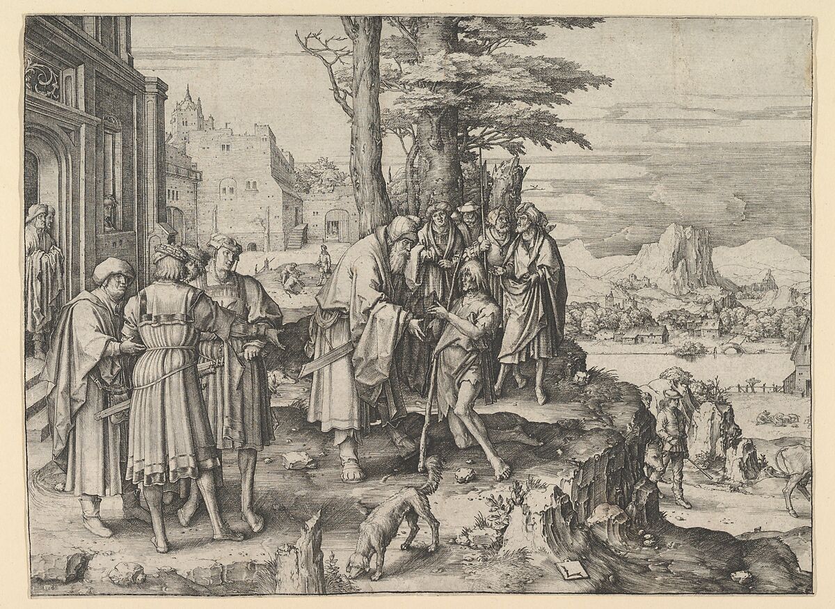 The Return of the Prodigal Son, Lucas van Leyden (Netherlandish, Leiden ca. 1494–1533 Leiden), Engraving; first state 