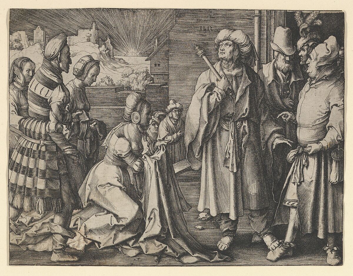 Potiphar's Wife Acuses Joseph, Lucas van Leyden (Netherlandish, Leiden ca. 1494–1533 Leiden), Engraving; first state 