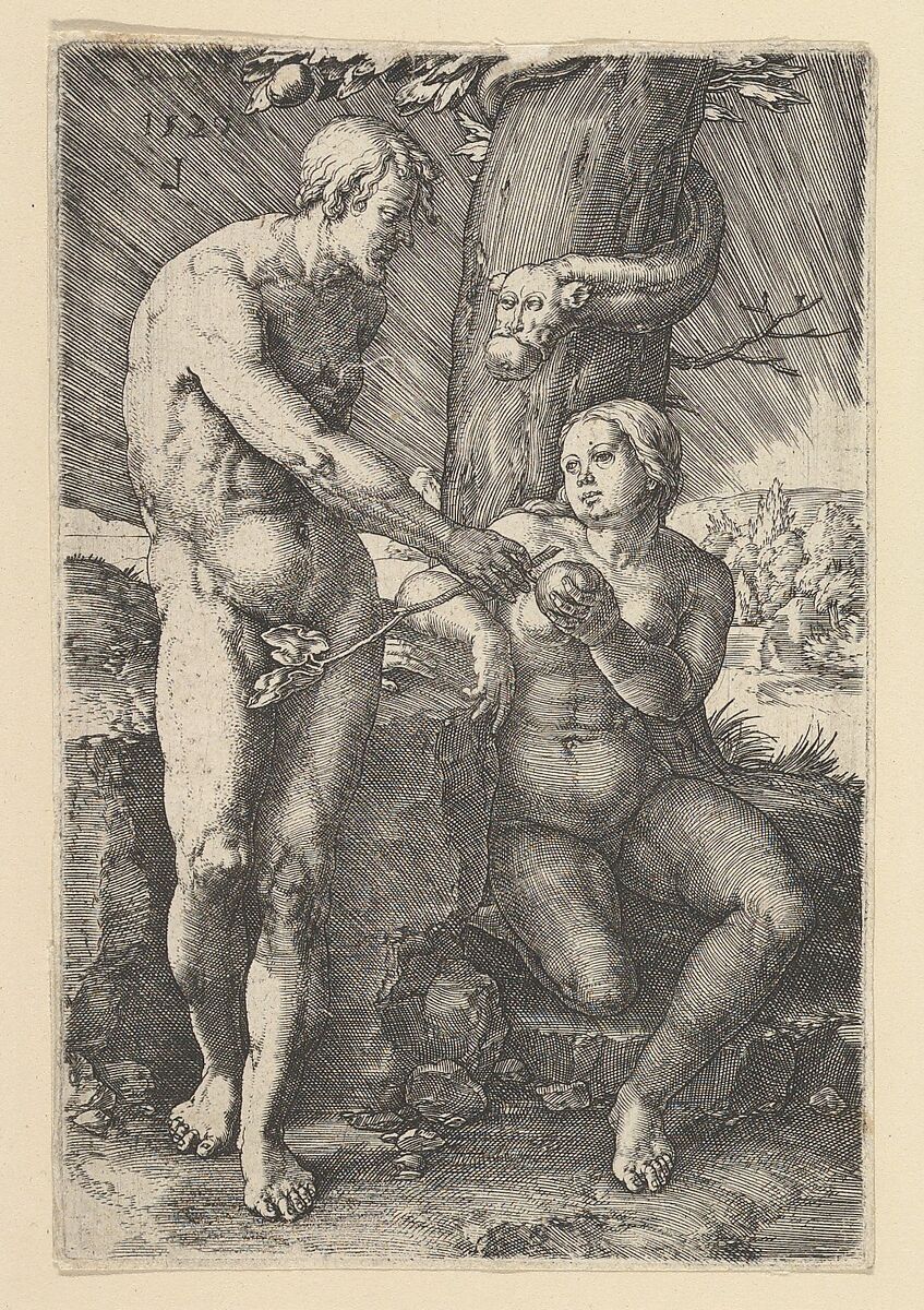 Sin of Adam and Eve, Lucas van Leyden (Netherlandish, Leiden ca. 1494–1533 Leiden), Engraving 