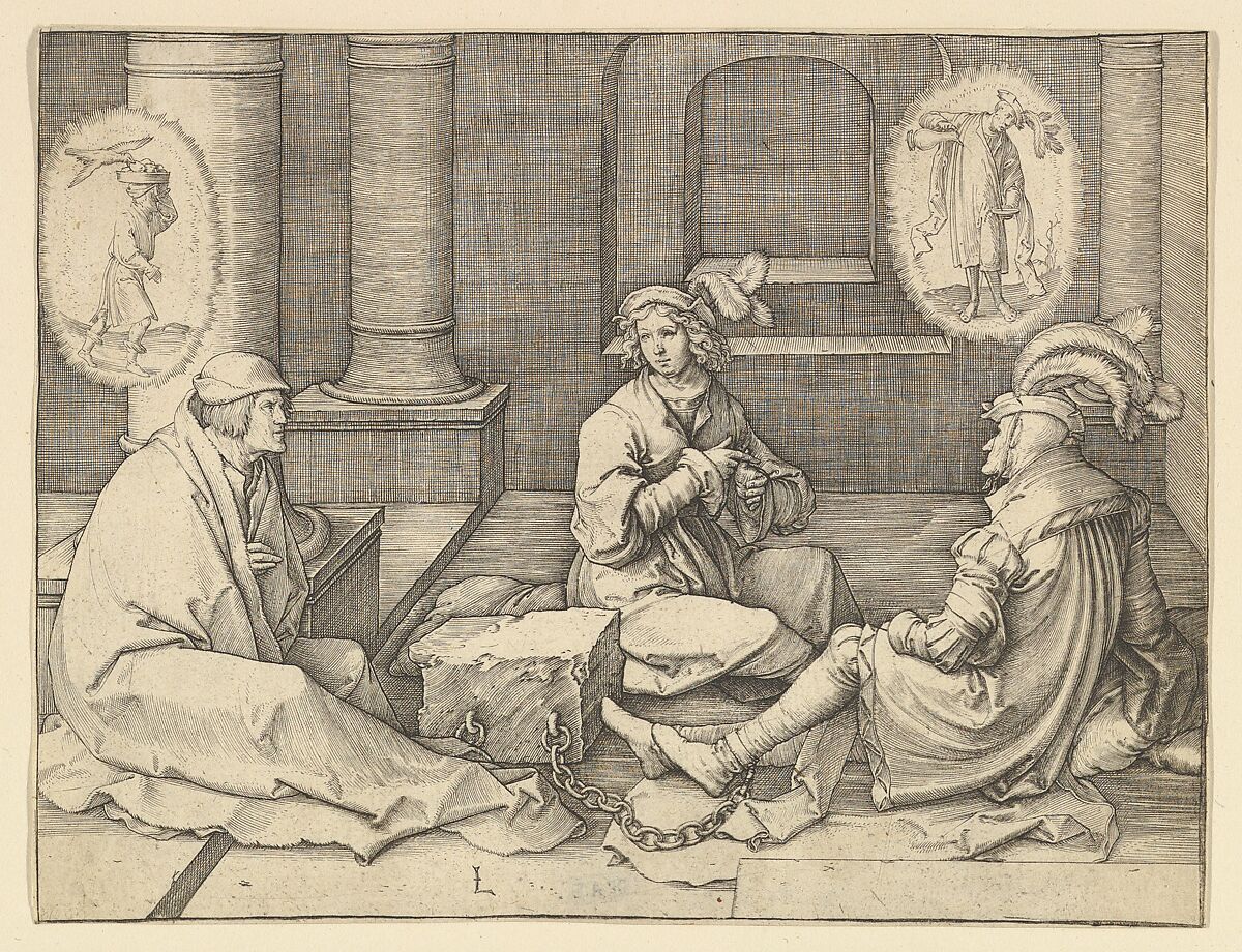 Joseph Interpreting the Dreams in Prison, Lucas van Leyden (Netherlandish, Leiden ca. 1494–1533 Leiden), Engraving; first state 