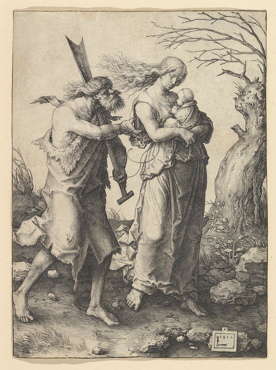 Adam and Eve after the Expulsion, Lucas van Leyden (Netherlandish, Leiden ca. 1494–1533 Leiden), Engraving 