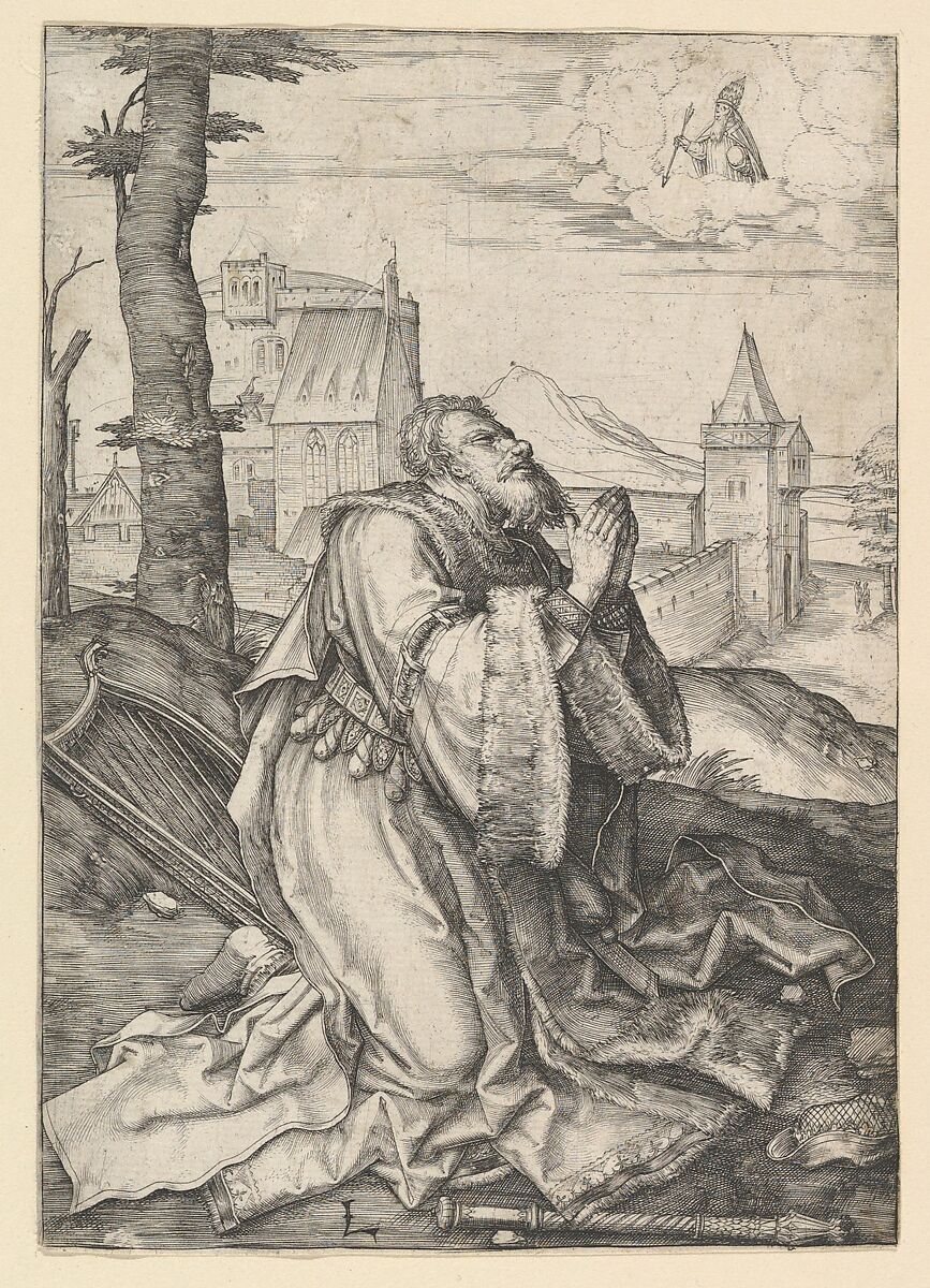 David Praying, Lucas van Leyden (Netherlandish, Leiden ca. 1494–1533 Leiden), Engraving 