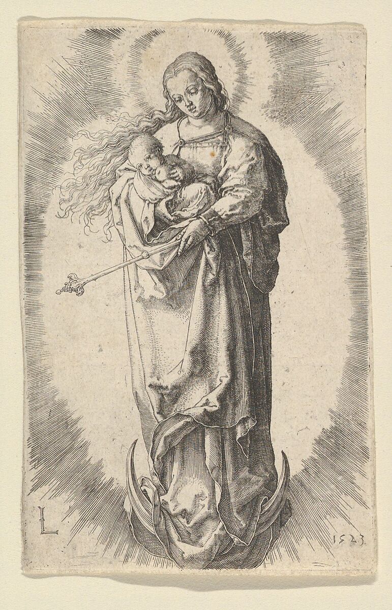 The Virgin with Child on the Crescent, Lucas van Leyden (Netherlandish, Leiden ca. 1494–1533 Leiden), Engraving 