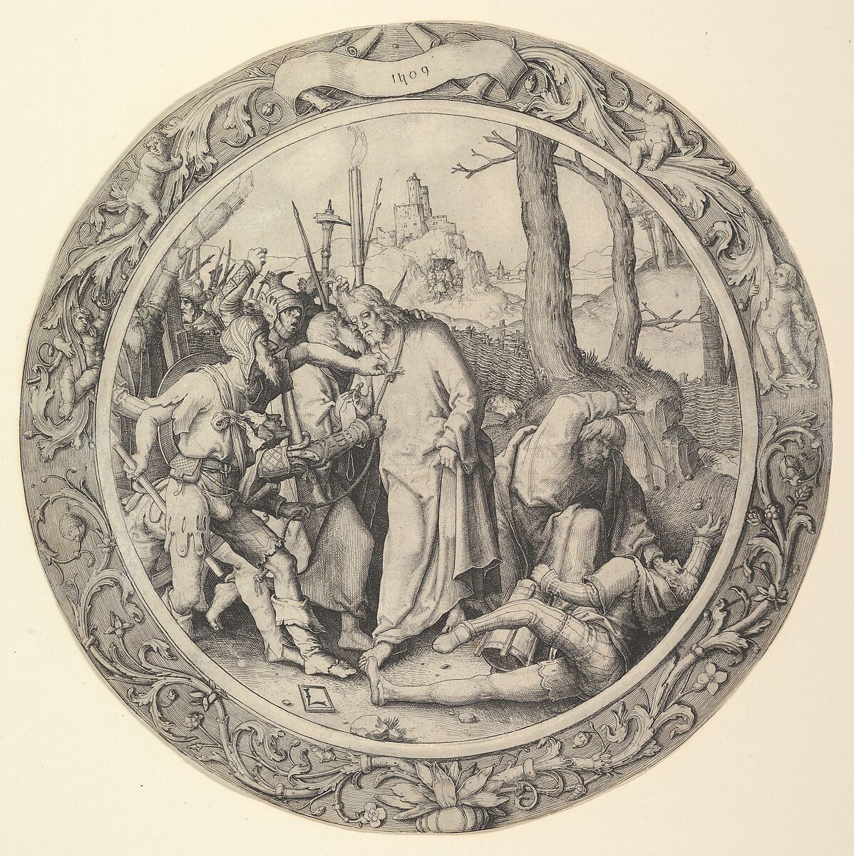 The Betrayal of Christ, (Christ Taken Captive), from the Circular Passion, Lucas van Leyden (Netherlandish, Leiden ca. 1494–1533 Leiden), Engraving 