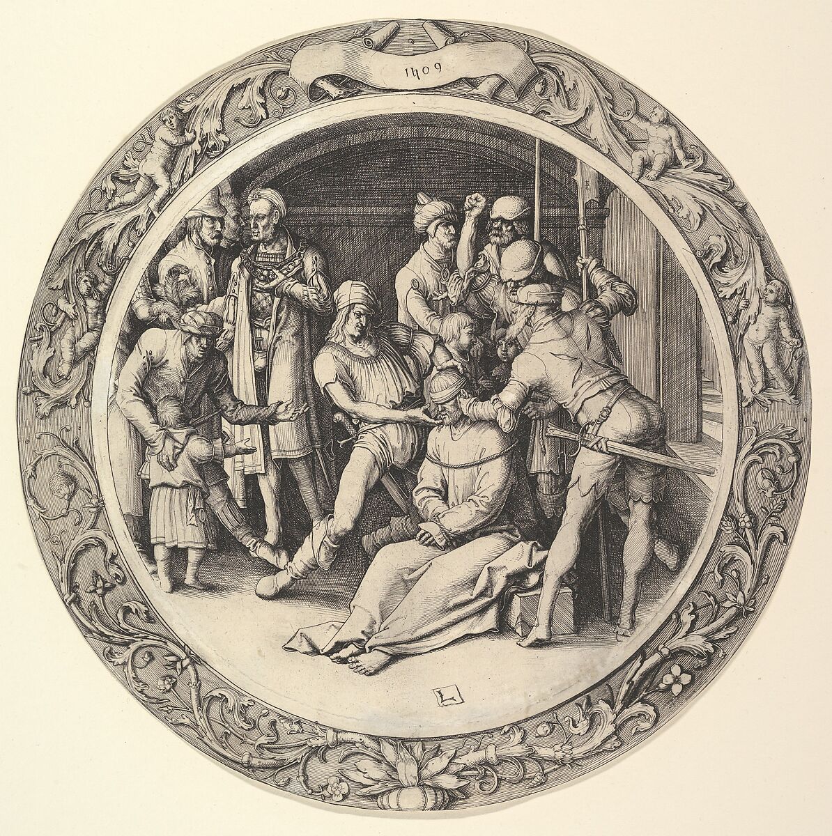 The Mocking of Christ, from the Circular Passion, Lucas van Leyden (Netherlandish, Leiden ca. 1494–1533 Leiden), Engraving 