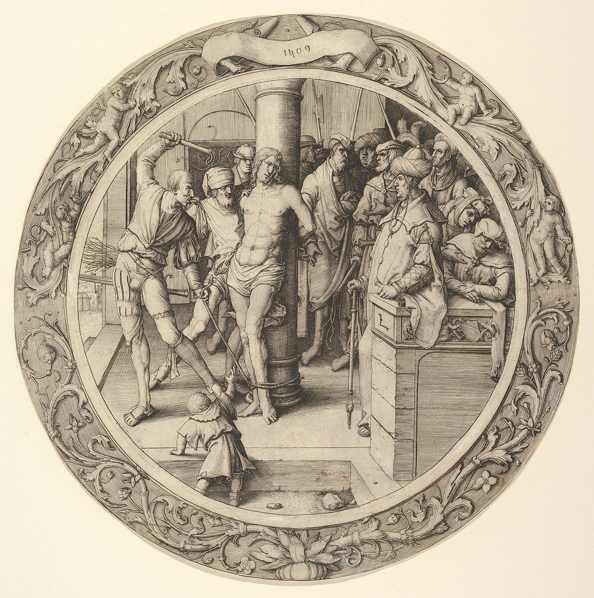 The Flagellation, from the Circular Passion, Lucas van Leyden (Netherlandish, Leiden ca. 1494–1533 Leiden), Engraving 