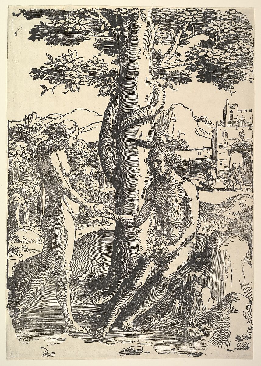 Fall of Man (Adam and  Eve), Lucas van Leyden (Netherlandish, Leiden ca. 1494–1533 Leiden), Woodcut 