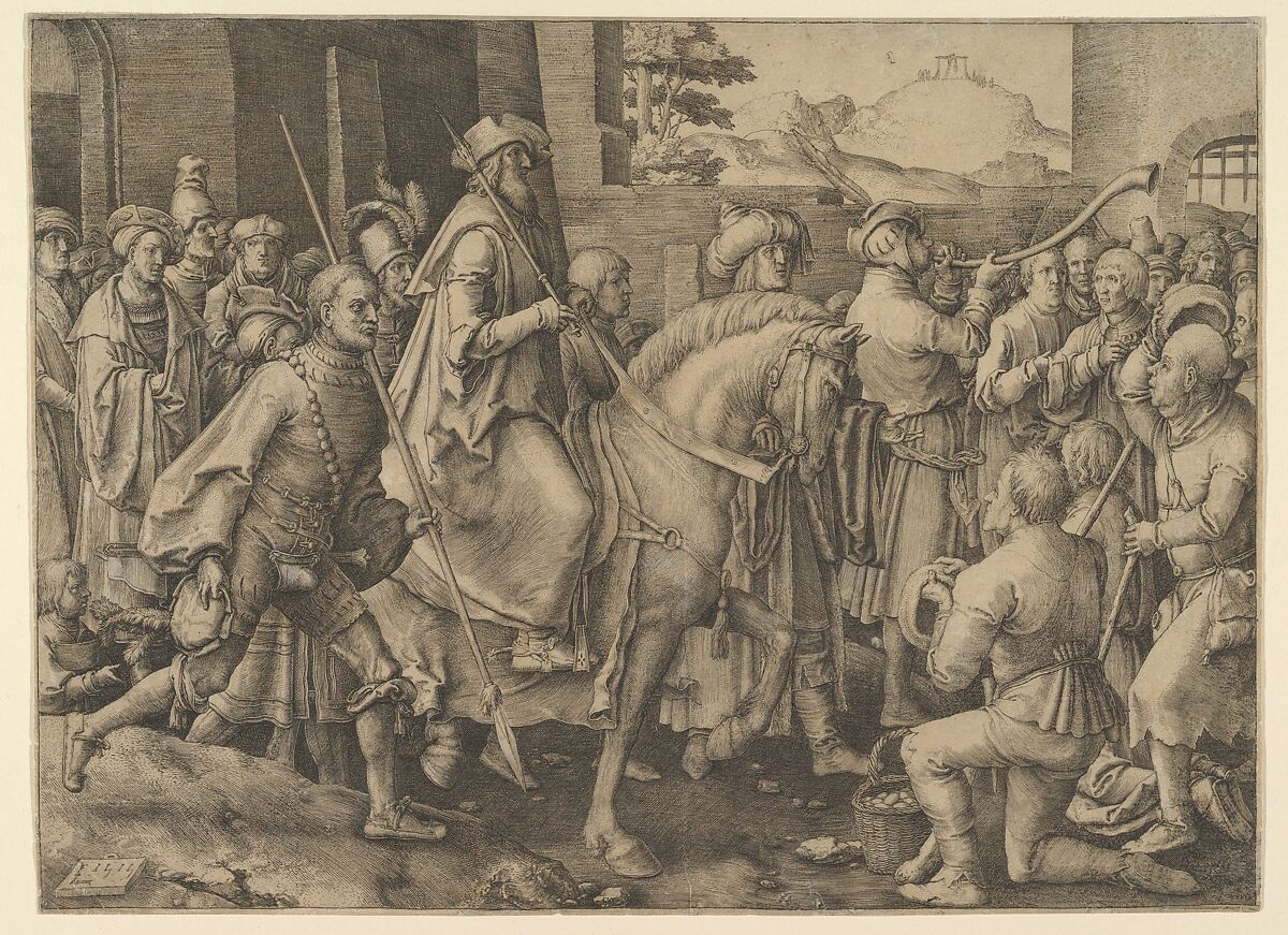 The Triumph of Mordecai, Lucas van Leyden (Netherlandish, Leiden ca. 1494–1533 Leiden), Engraving; first state 