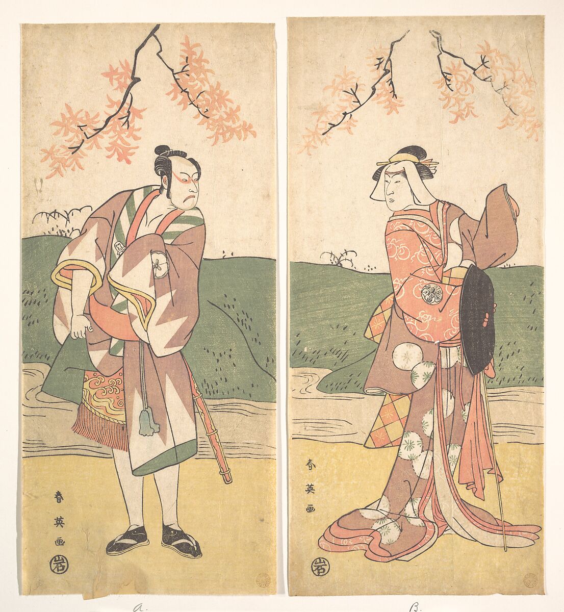 The Actor Morita Kanya Wearing One Sword, Katsukawa Shun&#39;ei 勝川春英 (Japanese, 1762–1819), Diptych of woodblock prints; ink and color on paper, Japan 