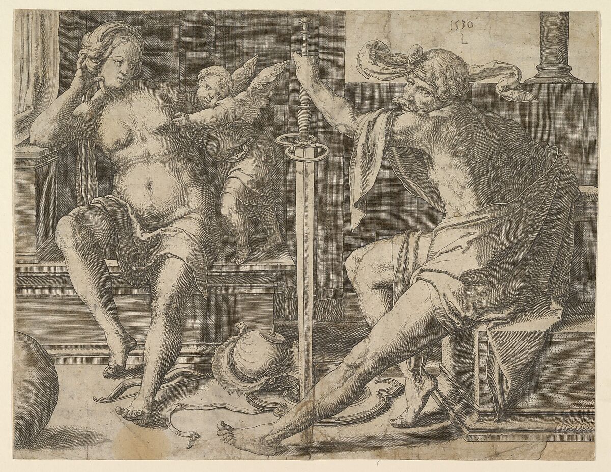 Mars, Venus and Cupid, Lucas van Leyden (Netherlandish, Leiden ca. 1494–1533 Leiden), Engraving 