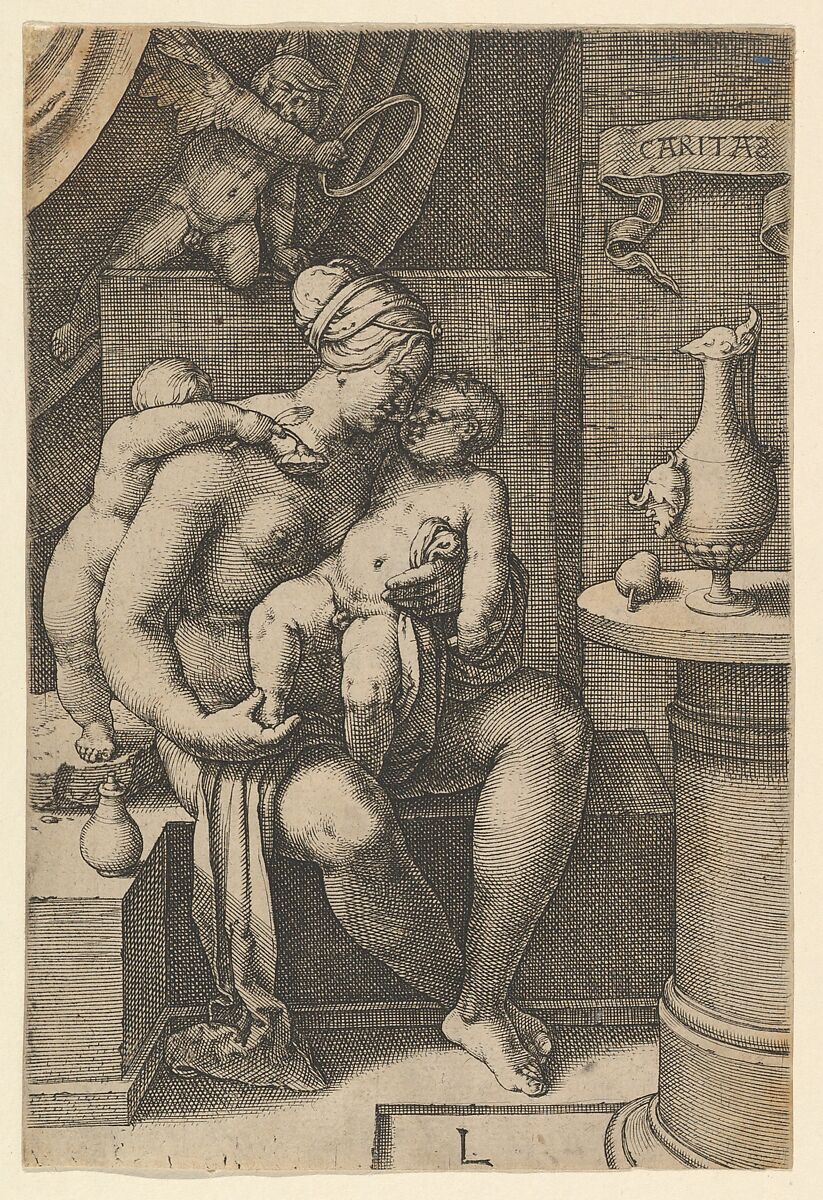Charity, from "The Seven Virtues", Lucas van Leyden (Netherlandish, Leiden ca. 1494–1533 Leiden), Engraving; first state 