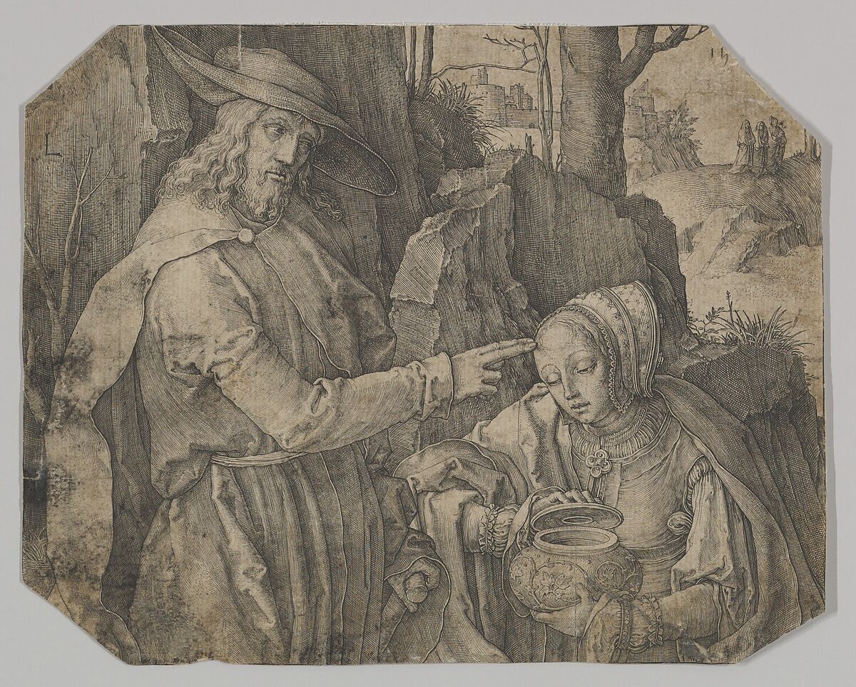 Christ Appearing to St. Mary Magdalene as a Gardener, Lucas van Leyden (Netherlandish, Leiden ca. 1494–1533 Leiden), Engraving; second or third state 