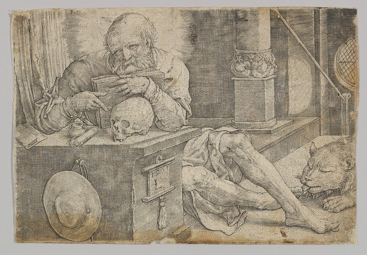 St. Jerome in his Study, Lucas van Leyden (Netherlandish, Leiden ca. 1494–1533 Leiden), Engraving; first state 